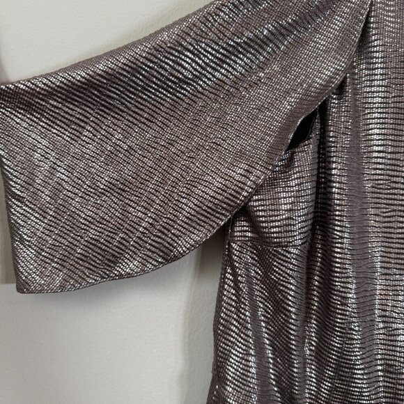 Halston Metallic Fit & Flare Midi Dress Women's 8 Gunmetal Silver Cocktail Party - Picture 7 of 14